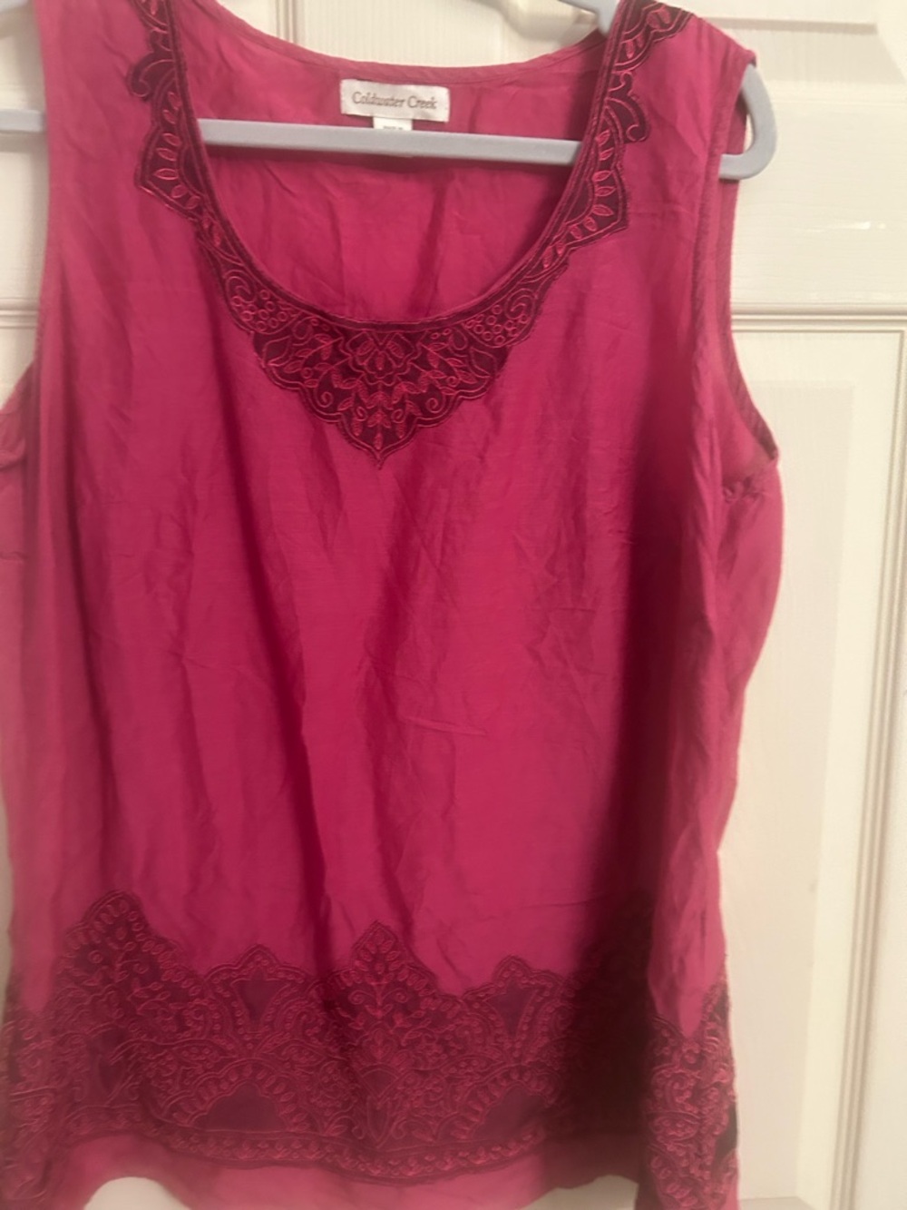Coldwater Creek Fuchsia Tank with Dark Embroidered Trim